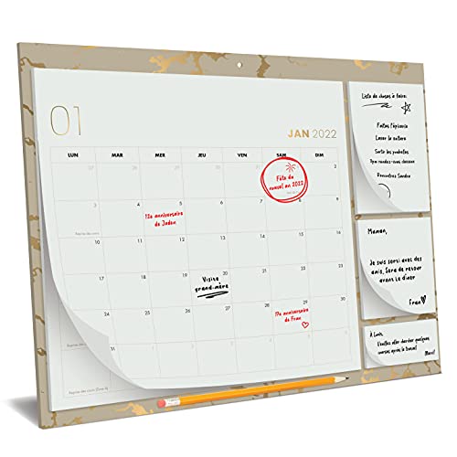 Calendrier Familial 2022, Or - Agenda pour Toute la Famille avec 3 Notes Autocollantes - À Accrocher au Mur ou sur le Réfrigérateur, dans le Salon ou la Cuisine - Mois Entiers, 30 x 40 cm Cover
