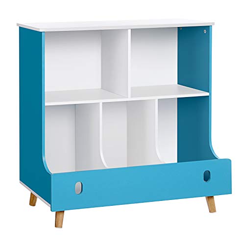 SONGMICS Estantería para Niños, Estantería de Juguetes, Librería Infantil, Estante Multifuncional para Juguetes y Libros, Azul y Blanco GKR43WB