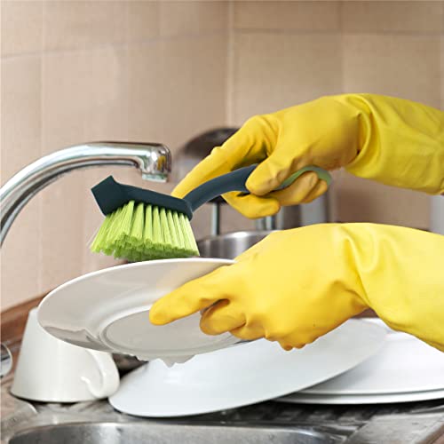 Image of Pine-Sol Scrub Brush Set - Long Handle Cleaning Brushes with Heavy Duty Bristles and Comfort Grip - Scrubbers for Kitchen, Household, and Dishwashing, 3 Pieces