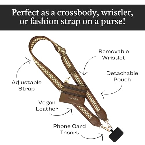 Image of Save the Girls Fun Dots Clip and Go Phone Strap (Dark Brown /Light Brown - Brown Pouch) - Crossbody Phone Strap Chain with Zipper Wallet Pouch - Phone Lanyard Zippered