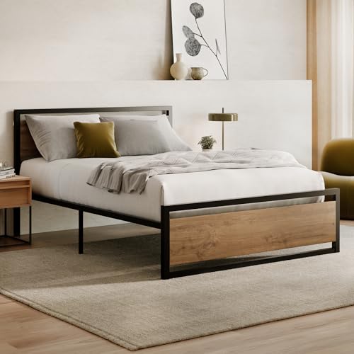 Nectar Metal Platform Queen Bed Frame w/Wooden Headboard and Footboard