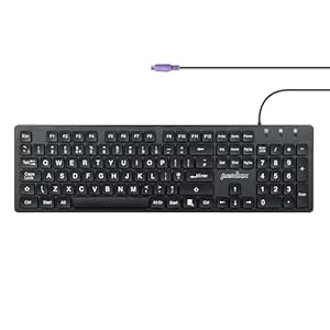 Perixx PERIBOARD-117P Wired PS/2 Full Size Keyboard, Bright Large Print, Durable, Compatible with Windows, Classic Black, UK QWERTY