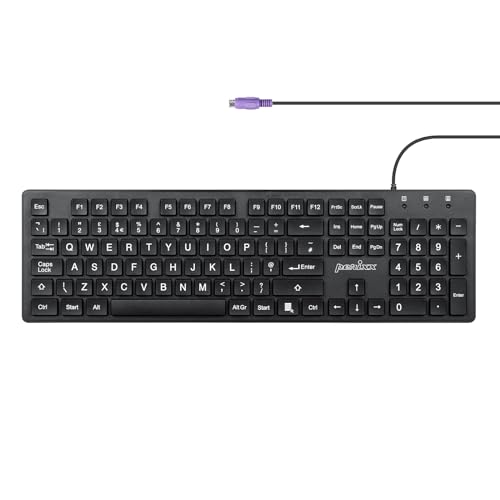 Perixx PERIBOARD-117P Wired PS/2 Full Size Keyboard, Bright Large Print, Durable, Compatible with Windows, Classic Black, UK QWERTY