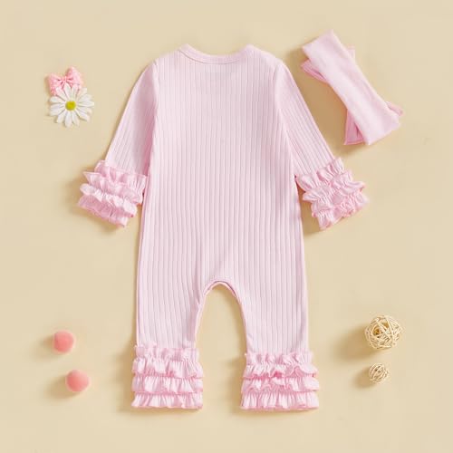 Newborn Baby Girl Clothes Jumpsuit Ruffle Romper Bodysuit Pants Headband One-Piece Coming Home Hospital Outfits4