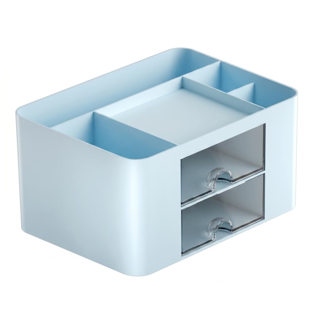 Ngbbby Desktop Organizer With Drawers, 6-compartment Desk Pen Holder Multi-grid Desk Storage Organizer (Blue), Drawers