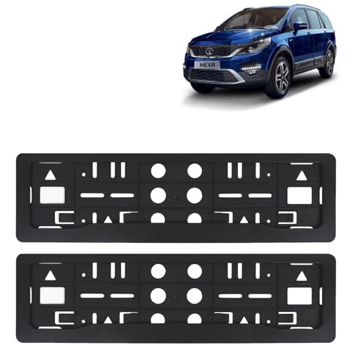 Image of KINGSWAY Hexa Car Number Plate Frames for All 2016 to 2020 Models of Tata Car Registration Plate Holders, Black Licence Plate Covers (Front and Rear), Universal Size 51.5 x 14.5 cm