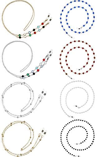 Frienda 8 Pieces Eyeglasses Chains Beaded Sunglasses Strap Holder Elegant Eyewear Retainer Chain, 8 Styles (White, Black, Red, Dark Blue, Gold, Silver)