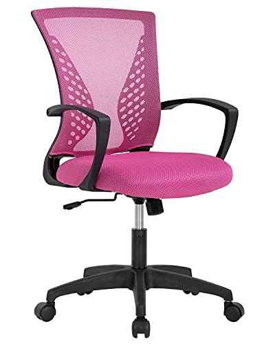 HGS Ergonomic Office Chair Computer Desk Chairs Mid Back Mesh Task Chair with Lumbar Support, Height Adjustable Swivel Rolling Chair Executive Chair for Adults Women, Pink HGS Home Office Desk Chairs