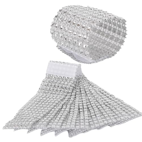 DUZEPA Lot de 50 ronds de serviette en maille strass argentés – Pour décorations de table et DIY