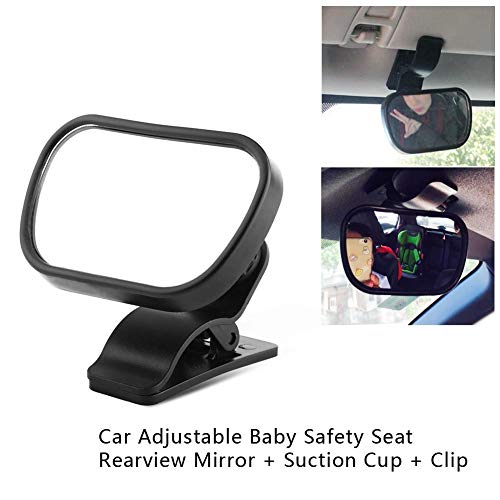 Image of KIMISS Baby Car Mirror, for Cars, Adjustable Rear View Safety Mirror with Suction Cup & Clip, Black, Child Back Seat Mirror