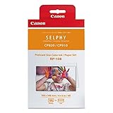 Canon RP-108 - Papel fotográfico y cartucho de tinta original para Selphy CP, color blanco.