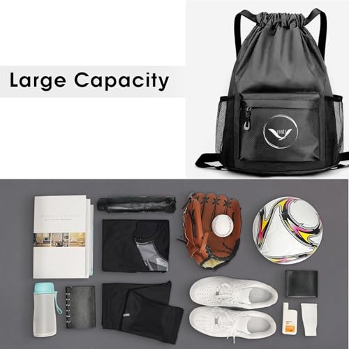 MockingBird Extra Large Drawstring Backpack Black |Gym Bag with Wet & Dry Compartment| Basketball Bag Sackpack for Men Women |Sports Bag Backpack for Swim Soccer Accessories Essentials3