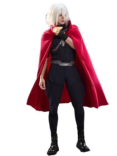 Image of Micotaku My Hero Academia Season 6 Men's Tomura Shigaraki Cosplay Costume Set with Cape, Black and Red, X-Large
