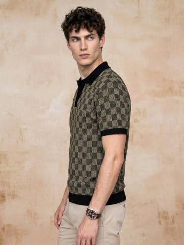 Image of Veirdo Men's Flatknit Printed Half Sleeve Polo T-Shirt with Collared Neck, Regular Fit, Casual Style for Office, Travel, (Sizes S to 2XL)