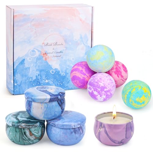 Swiecedon Regalos para mujeres, bombas de baño, 5 bombas de baño + 4 velas aromáticas, trozos de ducha, espuma de baño para el día de la madre, San Valentín, cumpleaños, Navidad