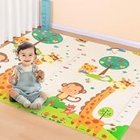 Tapete Tatame Infantil Dobrável 2x1,5m Emborrachado Dupla Face 6mm Antiderrapante Bebê Atividades Educativas Macio Impermeável Colorido Tapetinho Criança Reversível Leve com Bolsa (Selva Macaco Girafa)