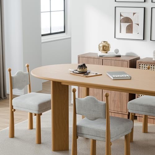 Image of Casaphoria 67 inch Farmhouse Dining Table for 6，Wood Oval Living Room Table, Modern Kitchen Table with Sturdy Base & Thickened Tabletop, Easy to Assembly & Clean, Oak