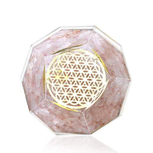 Orgone Dodecahedron Crystal – Flower Of Life Orgone Energy Generator – Rose Quartz Orgonite Dodecahedron Crystal for – Chakra healing Psychic Growth Love Stone