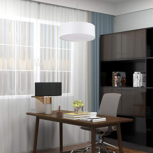 Modern Fabric Pendant Light, 15" Classic 3-Light Drum Ceiling Chandelier, White Drum Shade, Round Frosted Acrylic Diffuser, Lamps For Living Room #TOP6