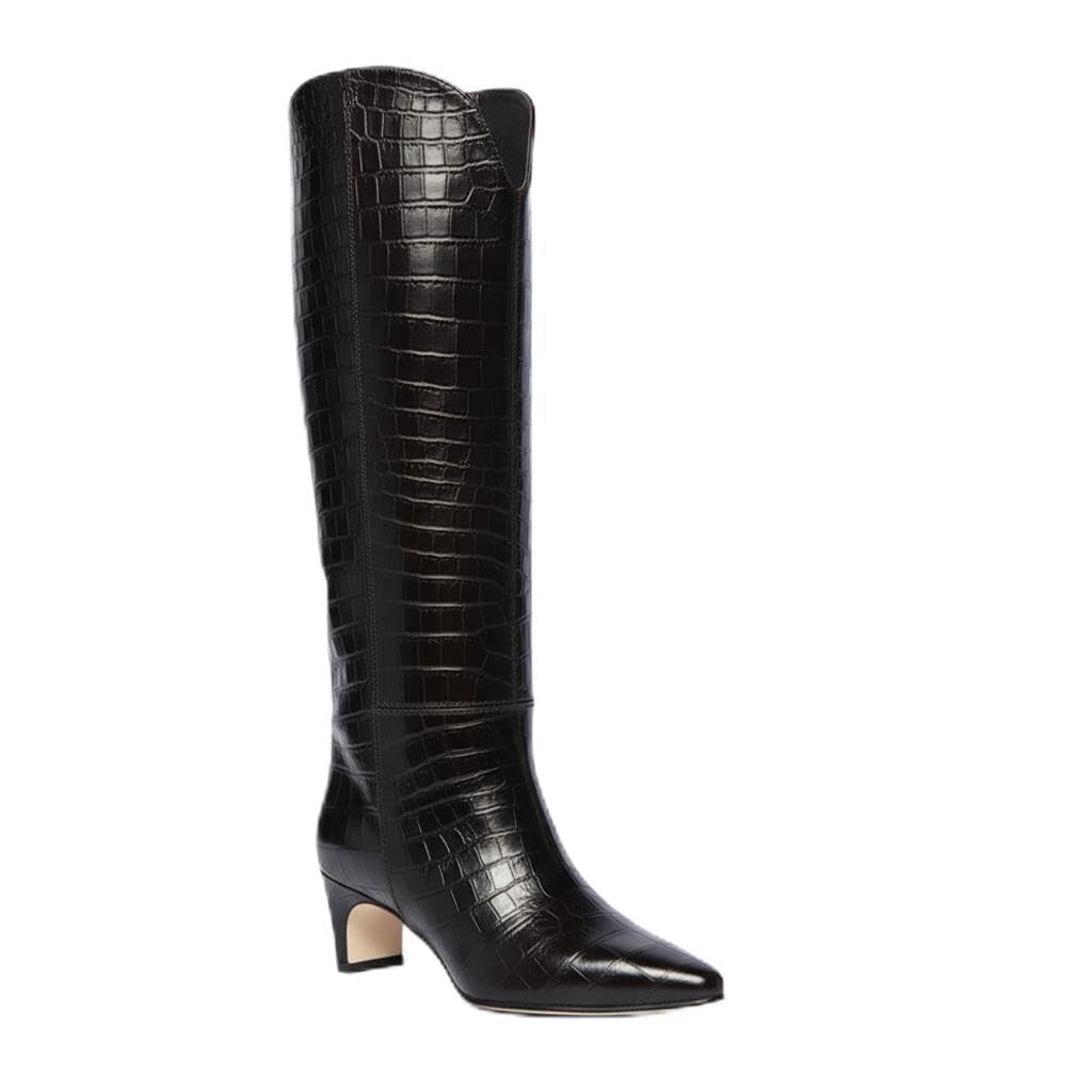 VARECOLA Stylish Knee-High Boots for Women - Fashionable Mid-Heel Slip-On Boots with Rubber Sole Faux Suede Leather -