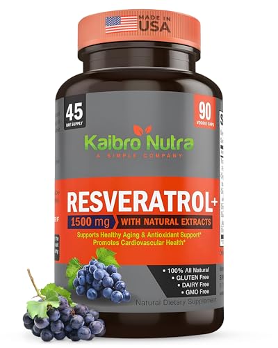 kaibro nutra resveratrol supplement 1500mg extra strength trans resveratrol quercetin with japanese knotweed extracts anti-aging radiant skin and immunity support vegan amp non-gmo 90 capsules