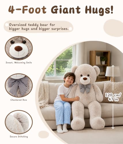 Image of MaoGoLan 47 Inch Big Teddy Bear Soft Two Tone Plush Toy for Kids Girlfriend | Premium dual-tone tie-dye fur design offers a unique aesthetic appeal that stands out from standard plush toys.