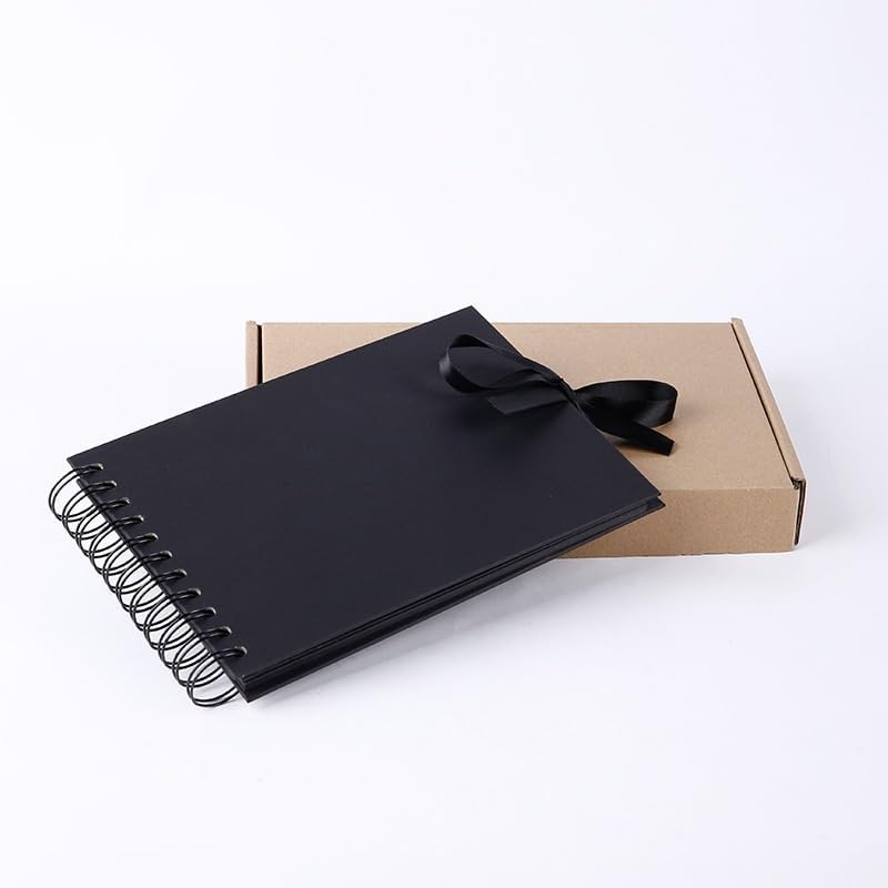 Travel Growth Commemorative Book ﻿ Black Cardboard Inner Page Album Ribbon Coil Scrapbook Applicable to Photos, Receipts, Star Cards, etc(Natural)
