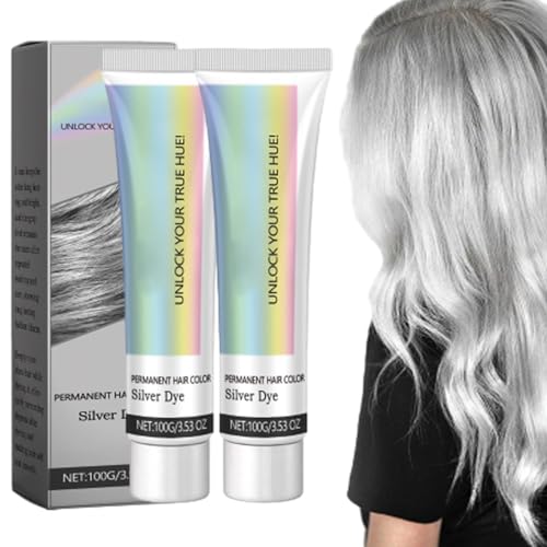 2-in-1 Natural Essence Extract Silver Hair Dye, No Bleaching Hair Dye for Dark Hairs, No Bleaching Silvergrey & Smoke Grey Hairs (2pcs)