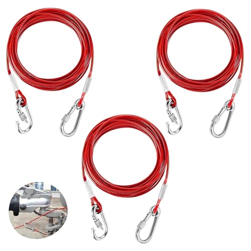 2 Stück Abreißseil Anhänger Bremsseil Anhänger Fangseil Robustes Abreißkabel Langes Kabel Abrissseil Haken Bremsseil für Gebremsten Anhängern und Wohnwagen Rot