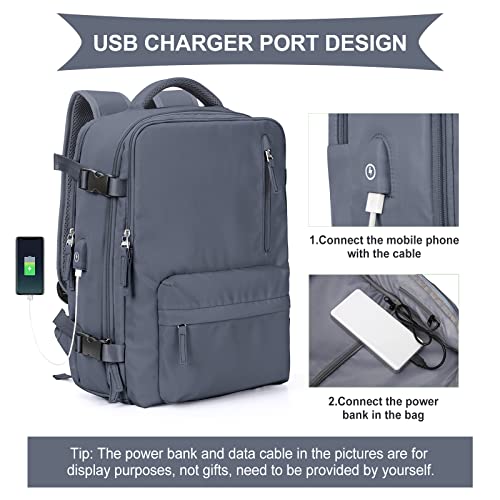 Large Travel Backpack Women, Carry On Backpack,Hiking Backpack Waterproof Outdoor Sports Rucksack Casual Daypack With Usb Charging Port Shoes Compartment, Grey Blue #TOP2