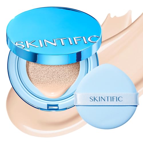Image of SKINTIFIC Velvet Matte Cushion Foundation Blue #00N Natural Porcelain | Full coverage matte finish, one-swipe flawless, oil control, long-lasting pore-blurring pressed powder for oily skin.