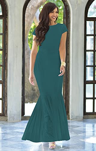 Image of KOH KOH Womens Long Cap Sleeve Fishtail Formal Evening Cocktail Maxi Dress
