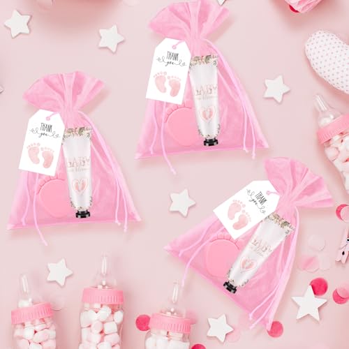25 sets baby shower favors for guests hand cream baby feet scented soap party favors pink baby shower guests gifts with organza bags and thanks tags for baby shower wedding party