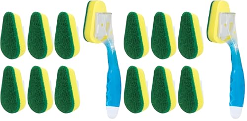 Image of LOLA Dish Brush w /Soap Dispenser Wand, 1 Brush w /Head & 6 Refills, Absorbent Sponge Scrubber, No Leaking. Clean Dishes, Sinks and Cookware (Pack of 2)