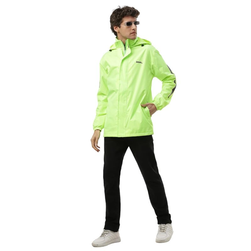 Image of ZEEL Rain Coat for Men Waterproof for Bike Riders with Adjustable Hood and Pocket,Waterproof Raincoat with Polyester Jacket, Pants and Carrying Pouch,AZ18