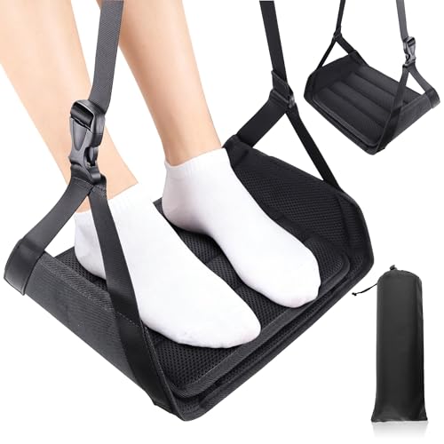 Fußhängematte für Flugzeugreisen,kein Zusammenklappen verdickte Bambus-Flugzeug-Fußstütze mit verlängertem Verstellgurt, tragbare Schreibtisch-Fußhängematte zum Entspannen Ihrer Füße (schwarz)