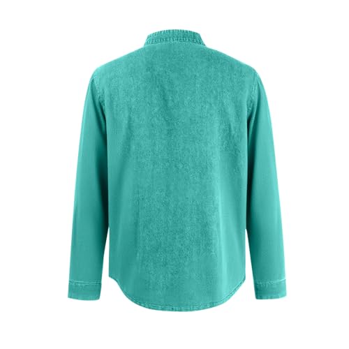 Mokaloha Mens Shirts Long Sleeve Polo Henley Crewneck Washed Distressed Shirt Denim Vintage Western Tops with Pocket2