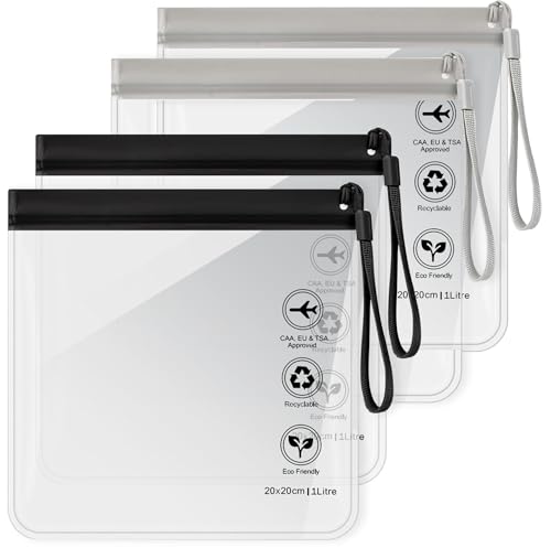 4Pcs Reusable TSA Approved Security Clear Toiletry Bag-Quart Size Travel Bag Tsa Approved for EU UK & US Carry-on Regulations Security Travel Bags for Liquids, Leakproof Travel Accessories