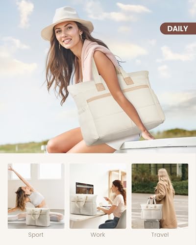 LOVEVOOK Tote Bag for Women,Light Puffer Tote Bag with Multi-pockets,Stylish Carry on Laptop Bags for Daily,Travel,Work,Gym2