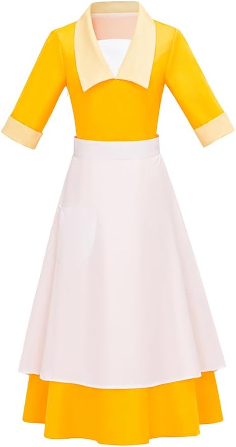 Saniplaycos Yellow Princess Costume Waitress Dress Housemaid Cosplay Costume for Women