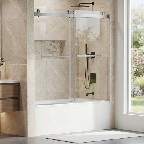 Image of 56 inch-60 inch W x 59 inch H Double Sliding Shower Door, Frameless Bypass Bathroom Door with 1 /4 inch(6mm) Tempered Glass,Silver Finish for Walk-in Shower