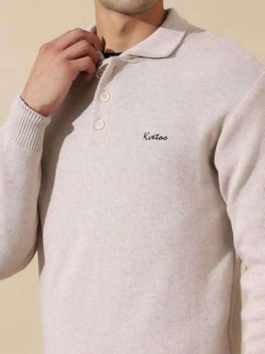 Image of Kvetoo Men's Wool Polo Collar Neck Winter Sweater Full Sleeve Solid Pullover for Casual Office Wear