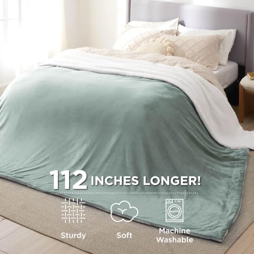 Image of Bedsure GentleSoft Sherpa Fleece Cal King Blankets for Bed, Non-Heated, Thick and Warm Oversized Throw for Women and Men, Soft Fuzzy Plush Large Blanket for Winter, Sage Green, 112x98 Inches