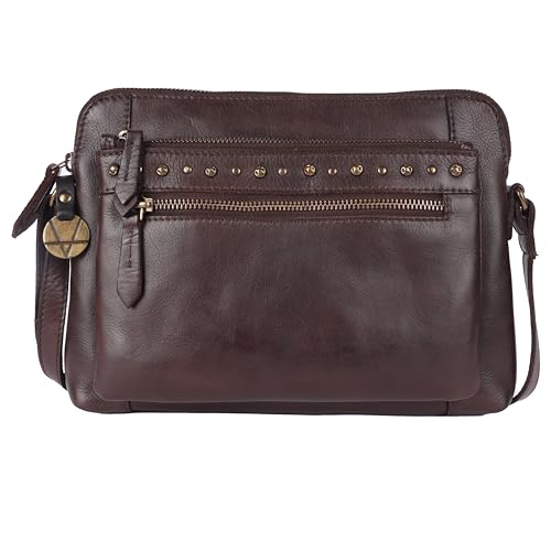 Genuine Italian Leather Boho Studded Shoulder Sling Bag 10.5 Inch - Stylish