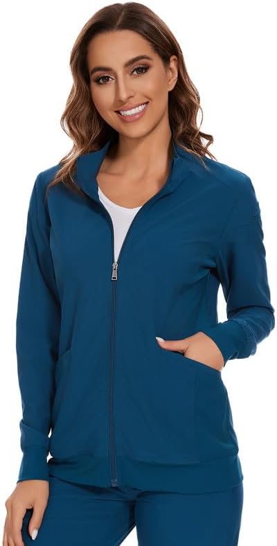 COZYFIT Scrub Jackets for Woman, Zip Front Nurse Jacket, 4-Way Stretch Fabric