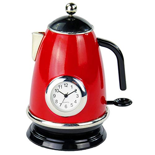 Clock Teapot rot Teekocher Wasserkocher Metall Quarzuhr Deko
