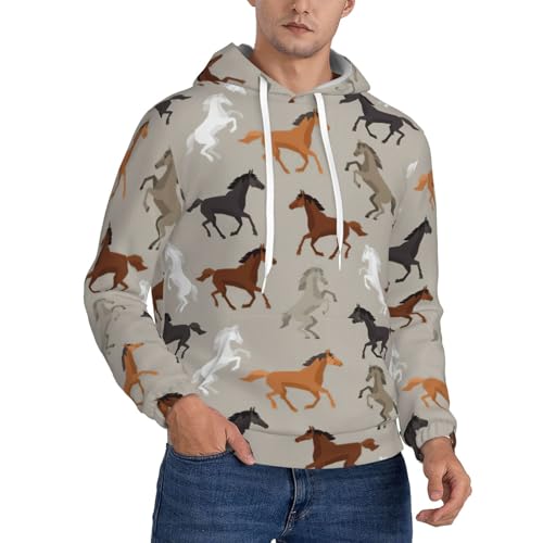 Sweat à capuche homme imprimé cheval pull à manches longues vêtement de tous les jours confortable