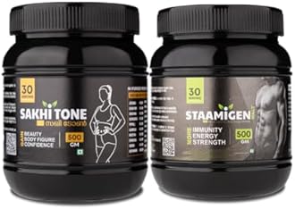 ALPHA AYURVEDA Combo Pack Of Stamigen Malt And Sakhi Tone - Ayurvedic Weight Gainer For Men And Women/ 100% Natural Ingredients/boost Muscle Mass Stamina Appetite ANd Overall Wellness 500Gms x 2 Tubs