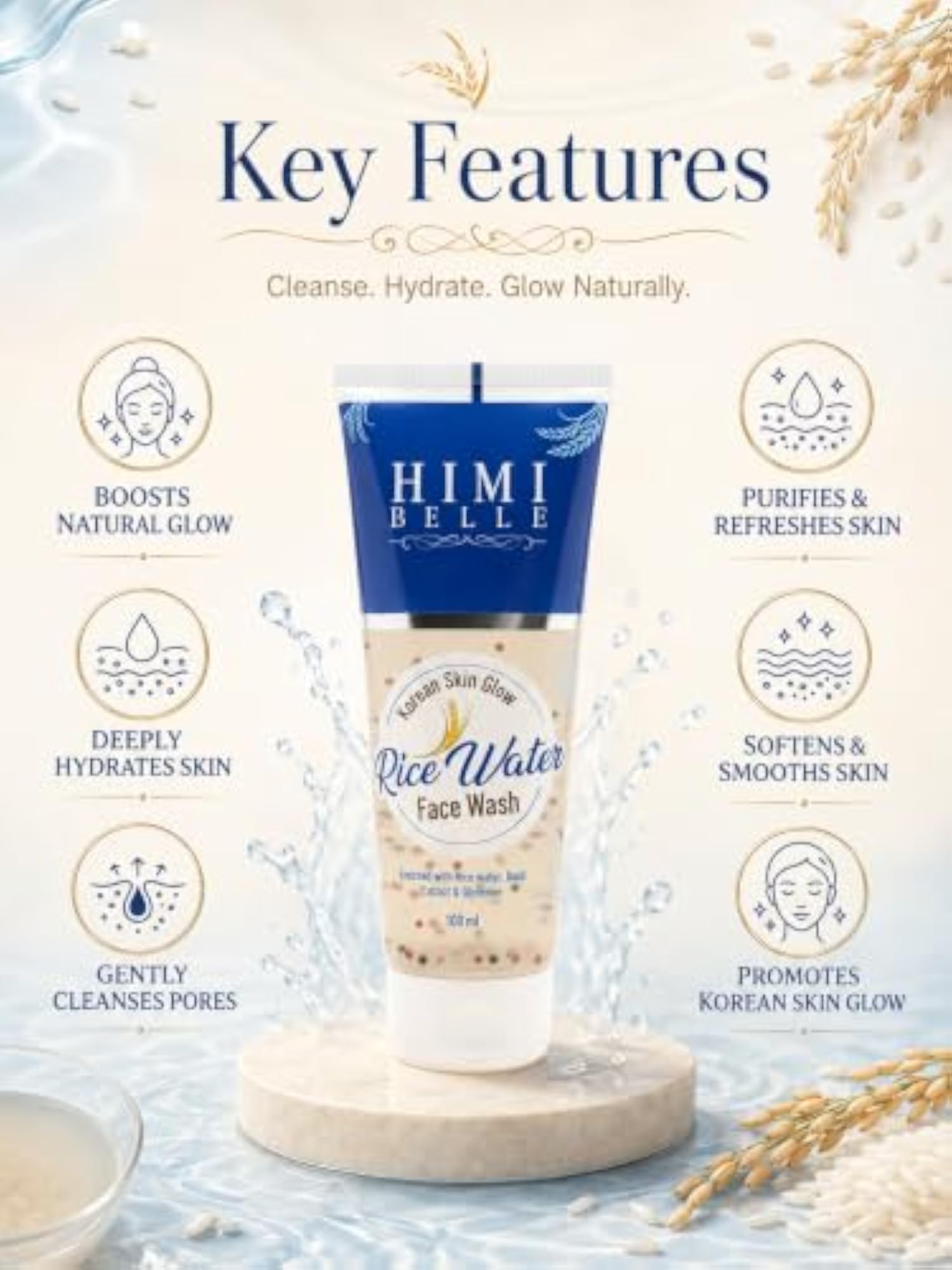 Korean Glow Protect Duo Set, Rice Water Face Wash and SPF 50 Sunscreen