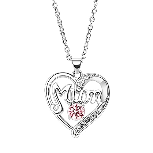 BESPMOSP Mum Necklace Heart Gifts Birthday Gifts For Mum Crystal Pendant Necklace (Pink)